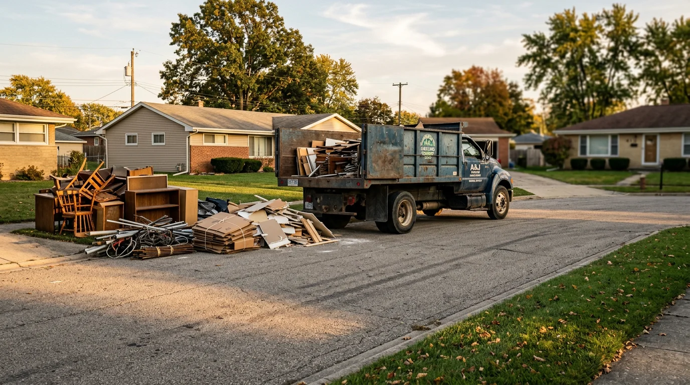 Large dumpster rental container positioned on residential driveway ready for debris removal
